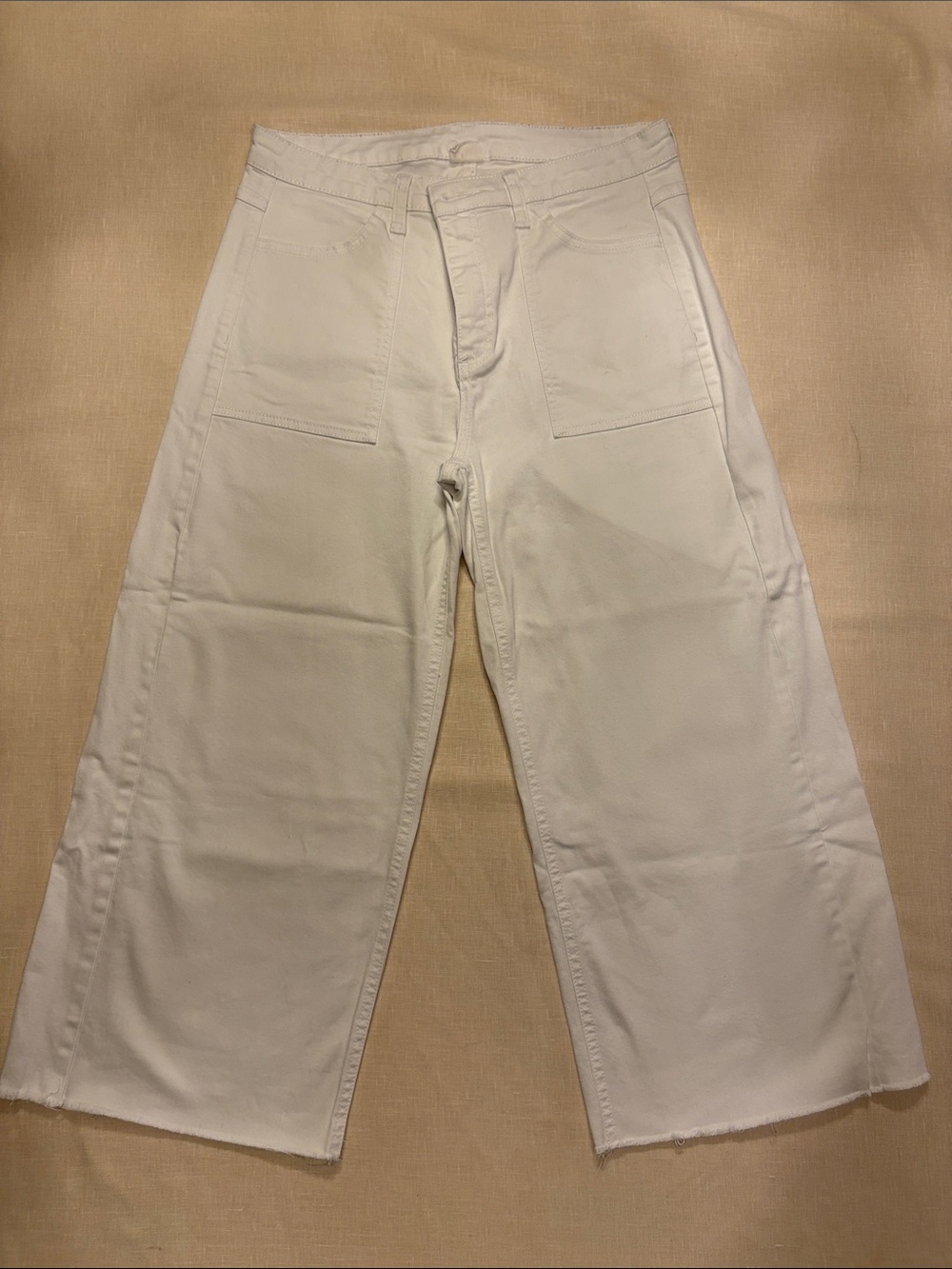Cropped Wide-Leg White Utility Jeans